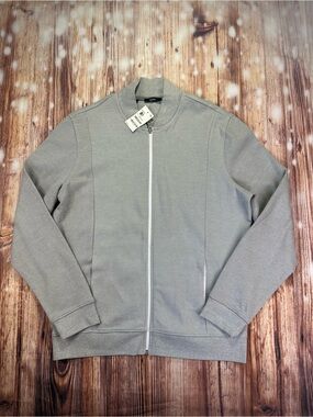 NWT Alfani Light Gray Full-Zip Men's Sweater Jacket Size Medium 100% Cotton